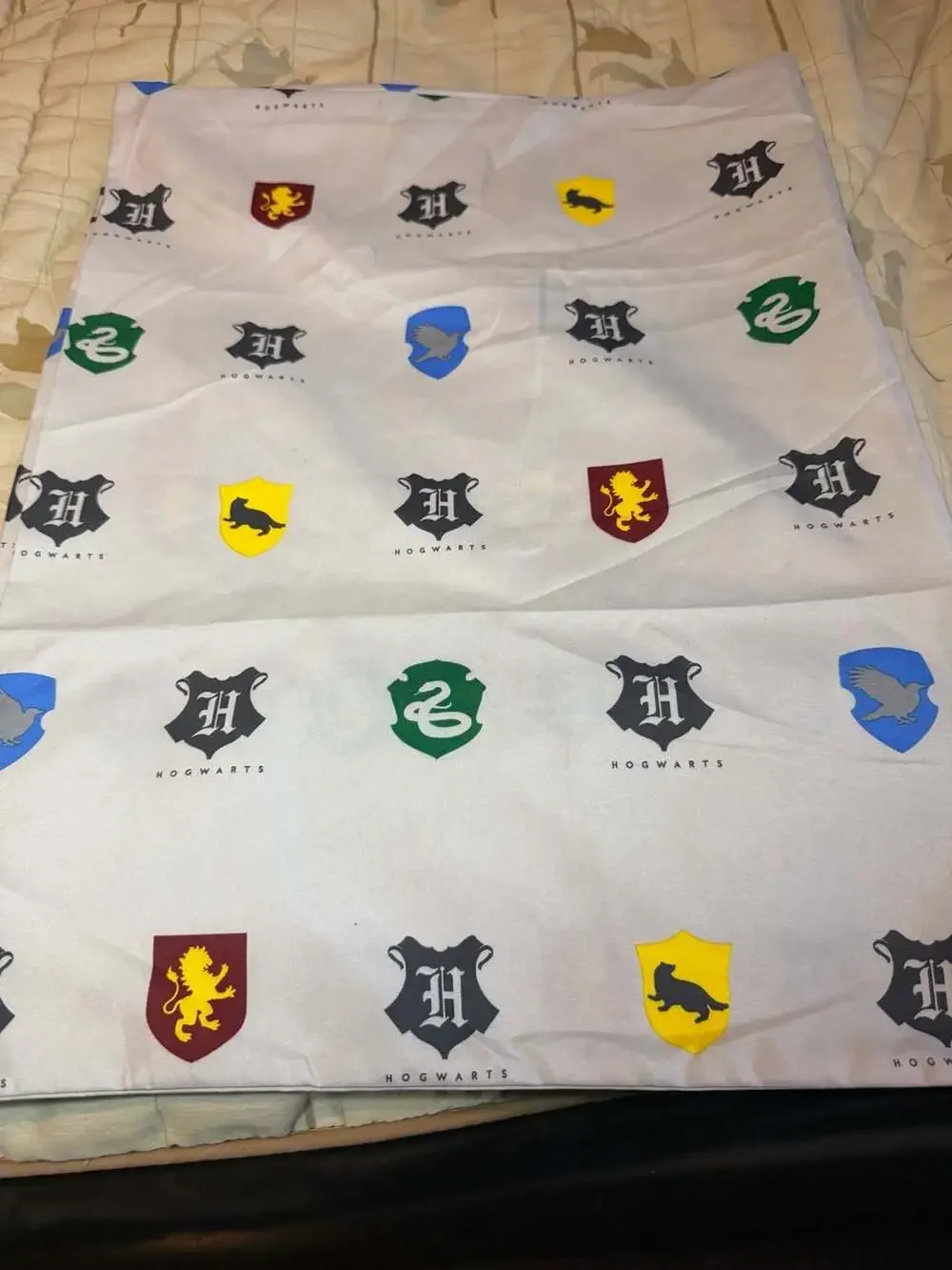 Harry Potter House Pride Hogwarts Crests standard size pillowcase.